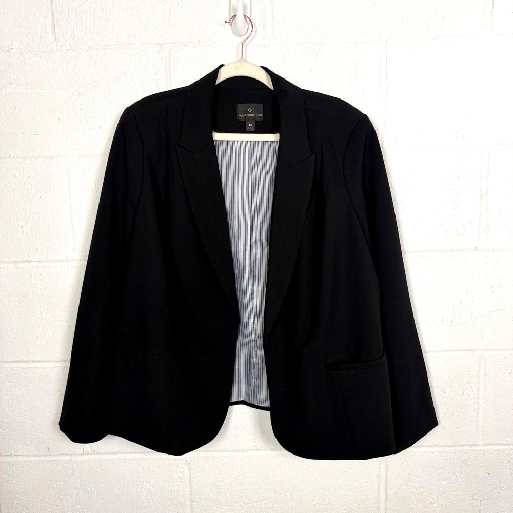 Worthington Black Open Front Blazer Jacket Plus Size 2X Lined Office Classic
